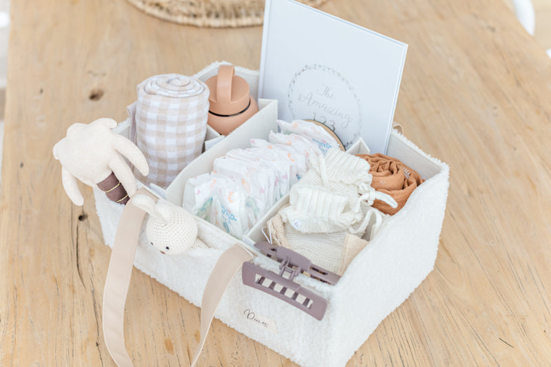 Nappy Caddy Organiser - Teddy | Beige Handles