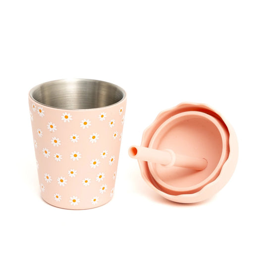 Pink Daisy Mini Smoothie Cup & Straw 200ml