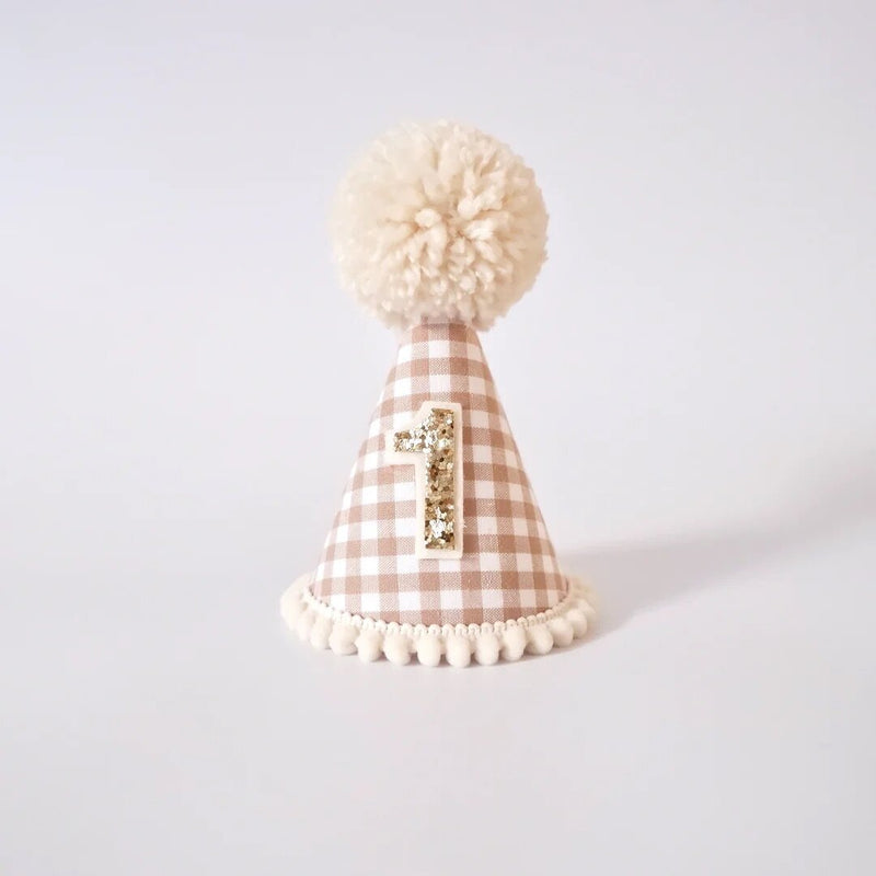 Gingham Pattern 1st Birthday Party Hat